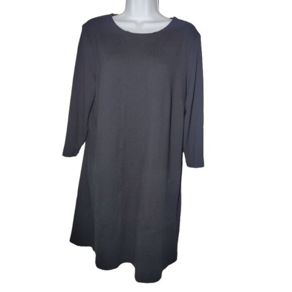J Jill Ponte Black Knee Length Shift Stretch Dress W Pockets L - Picture 1 of 5